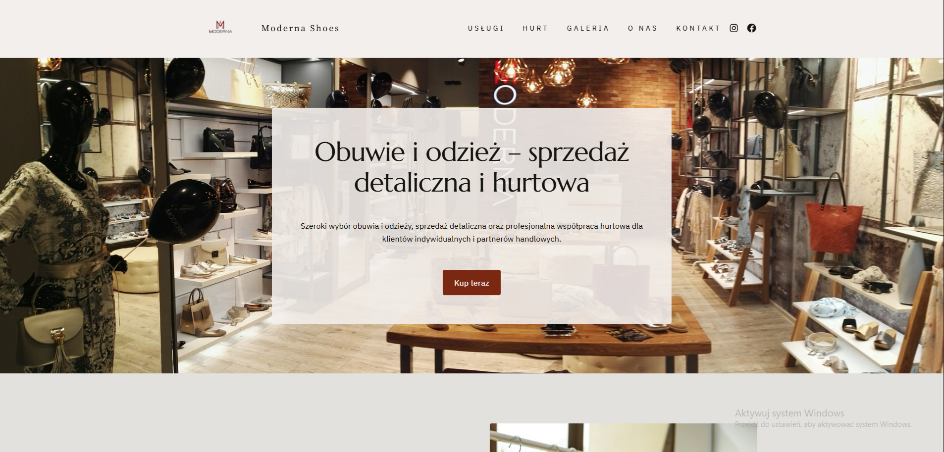 Projekt strony internetowej Moderna Shoes